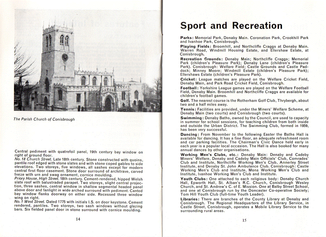 Conisbrough Official Guide booklet 1968 page 15 sport and recreation
